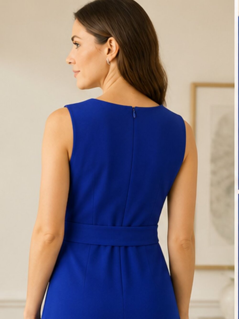 Tahari Royal Blue A-Line Dress Faux Wrap Tie Waist Sleeveless Size 10 - Picture 3 of 9